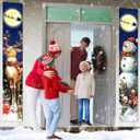 Retro Christmas Decorations Merry Christmas Door Banner Blue Snowman Reindeer Moon Yard Front Porch Sign Hanging Xmas Decor for Home Indoor Outdoor Garage Wall Front Door Party Supplies