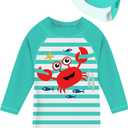 Uideazone  Swimsuit for Baby Boy 0-3 Months One Piece Long Sleeve Rashguard Swimwear Sunsuit Red Crab Print