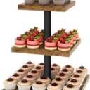 IBUYKE 3 Tier Cupcake Stand,Wood Durable Cupcake Tower,Square Serving Dessert Display Stand,Cupcake Tray Stand,Dessert Tree Tower for Christmas Birthday,Home Party, Wedding, Baby Shower,Rustic Brown UTLJ014H