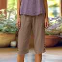 Cotton Linen Capri Pants for Women Petite Bermuda Shorts Knee Length Drawstring Pants Summer Beach Long Shorts (M)