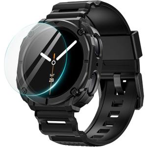 Goton Rugged Band for Samsung Galaxy Watch 8 Ultra Case with Band & Screen Protector for Galaxy Watch 8 Ultra Soft Strap with Rugged Protective Cover for Men - Black