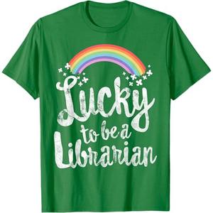 Lucky to Be A Librarian T-Shirt School St Patricks Day Gift T-Shirt, M