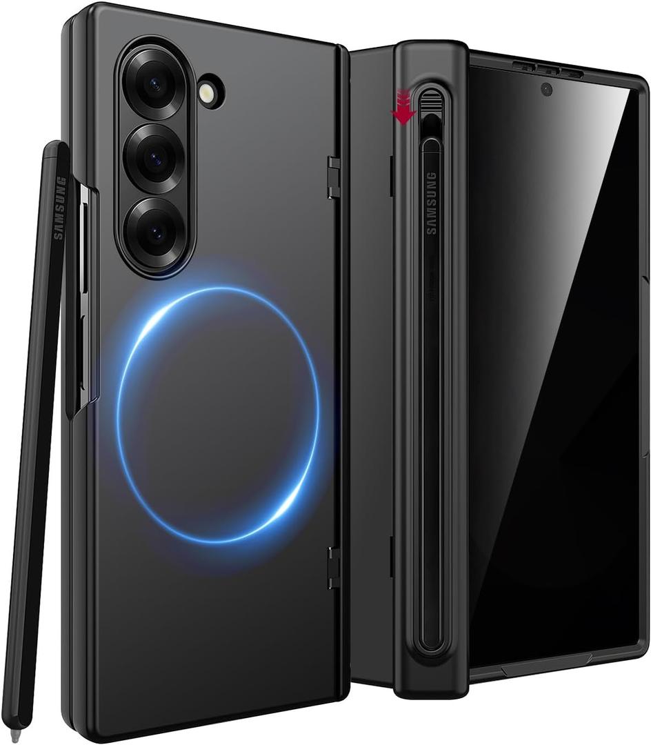 Miimall for Samsung Galaxy Z Fold 7 Case with S Pen & S Pen Holder & Built-in Privacy Screen | Mag-Safe Magnetic Shockproof Cover, Full Hinge Protection Case for Z Fold7, Matte Black