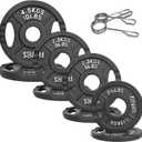 Fitvids Olympic Cast Iron 2-Inch Weight Plate for Strength Training & Weightlifting, 45LB Set With Safety Clips