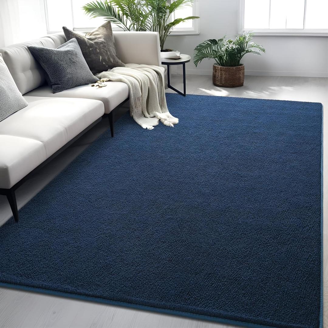 FALARK Rugs for Bedroom Living Room, 4x6 ft Navy Blue Area Rug, Washable Memory Foam Indoor Carpet, Modern Aesthetic Minimalist Non-Slip Carpets for Boys Girls Adults Home Decor