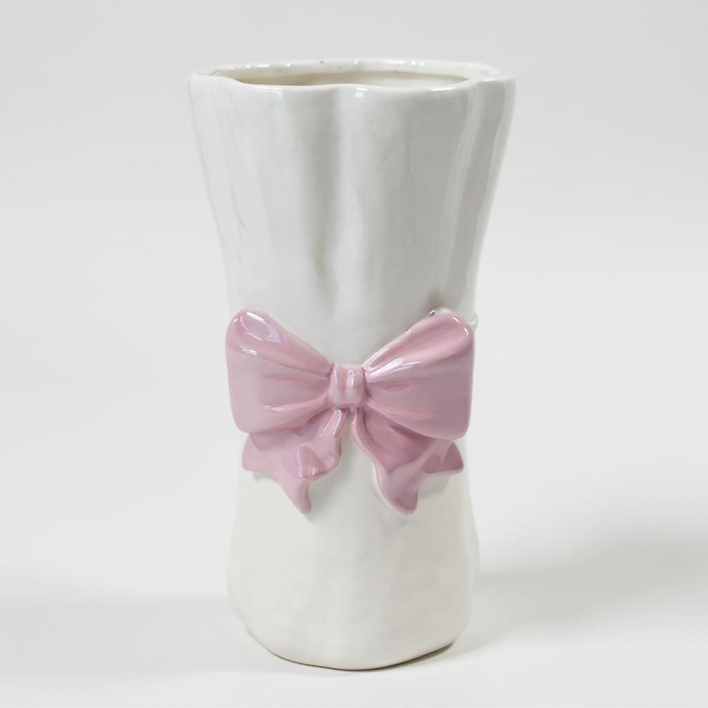 Bow Flower vase, Bow vase for Flowers, Pink Bow Ceramic Vase  Cute Vase with Shiny Glaze, Modern vase Decor (Pink Bow)