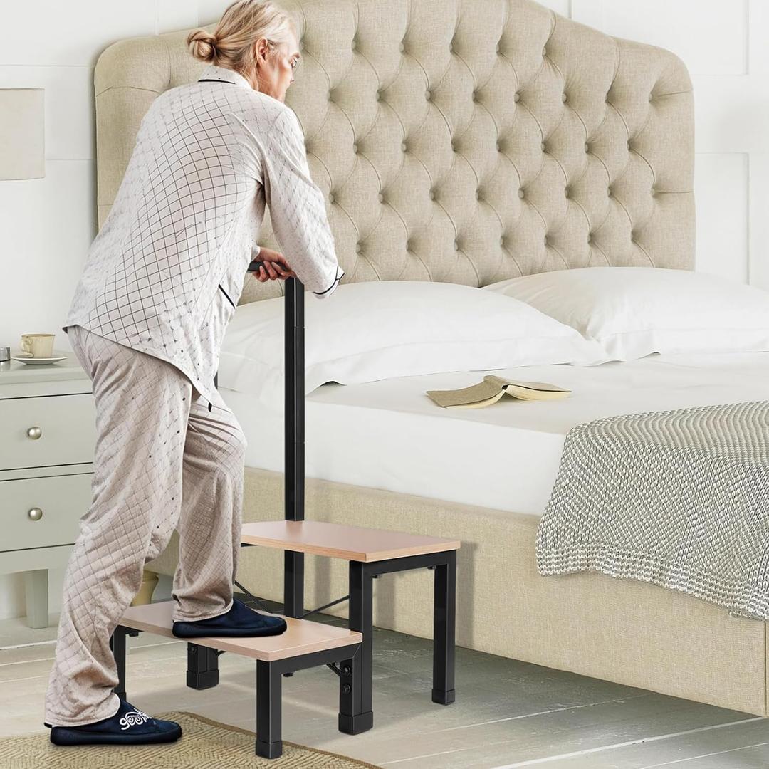 Step Stool with Handle, 350 lbs Capacity, Lightweight and Sturdy Step Stool for Elderly Seniors, for Bedroom, Bathtub and Car