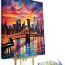 TUMOVO Paint by Numbers for Adults Colorful Cityscape Adults' Paint by Number Kits Brooklyn Bridge Sunset Landscape Art Painting Kits with Brushes Oil Painting Art Crafts Framed 16x20 in