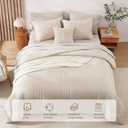 Monbix Queen Comforter Set - 7 Pieces Beige Bed in a Bag Queen Bedding Sets with Comforters, All Seasons Comforter Bed Set with Sheets, Pillowcases & Shams