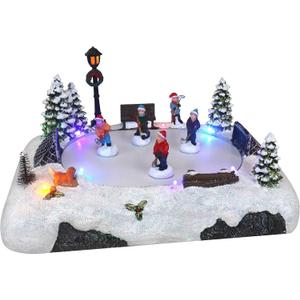 Christmas Village Tabletop Hockey Skating Rink - Animated Musical Pre-lit Winter Snow Village - Perfect Addition to Your Christmas Indoor Home Decorations - Great Centerpiece for Your Collection, 11.02 x 7.87 x 6.10