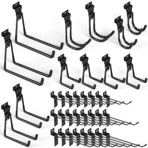 INCLY 36 Pack Heavy Duty Slatwall Hooks, Black Garage Slatwall Panel Accessories Utility Hooks, Slat Wall Hanging Hooks and Hangers for Garages, Sheds, Basements