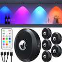 WILLED Rechargeable RGB Puck Lights with Remote Control, 1200mAh Battery Operated Tap Lights, Dimmable Touch Under Cabinet Lighting, Wireless Push Light, LED USB Shelf Light (6 Pack) (Black)