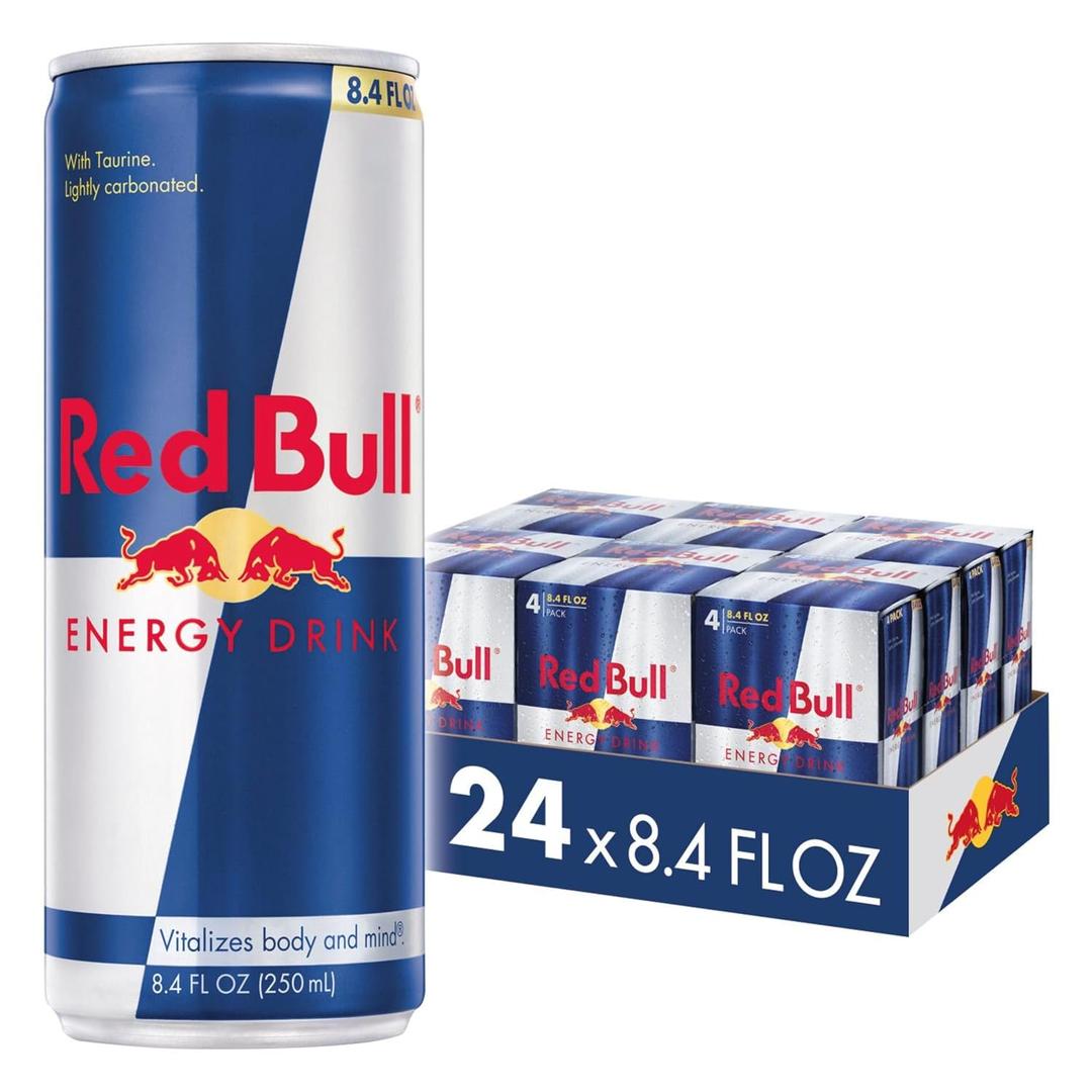 Red Bull Energy Drink with 80mg Caffeine plus Taurine & B Vitamins, 8.4 Fl Oz, 6 Packs of 4 Cans (Pack of 24) (EXP 06/29/27)