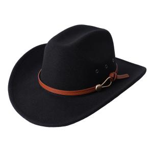 GRNUS Men Women Wide Brim Western Cowboy Cowgirl Hats with Buckle Belt (US, Alpha, One Size, Black-#3)