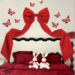 Giant Bow Decoration, 83x20 Inches Big Bow for Backdrop with Back Ribbon, Satin Large Bows for Decoration, Coquette Bows Decor for Birthday Party Room Wedding Baby Shower Church Nursery (Red)