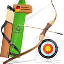 BOWRILLA Wooden Bow and Arrow for Kids with 10 Arrows, Quiver, 3 Targets & Storage Bag | Kids Bow and Arrow Set for Right- and Left-Handers | Indoor and Outdoor Toys for Children Boys & Girls