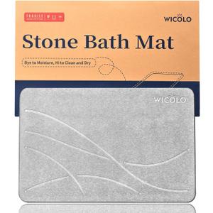 Stone Bath Mat, Diatomaceous Earth Shower Mat, Ultra Absorbent, Non-Slip, Quick Drying, Large Stone Bath Mat for Bathroom Kitchen (23.5 * 15inch, Grey) (23" x 15.4" (Rectangular))