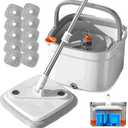 Spin Mop and Bucket Set with Self Separation System 360 Spinning Self-Wringing, Square Clean Mop and Bucket with Wringer-with Replaceable Mop (Light Grey Mop and Bucket Set 10pads)