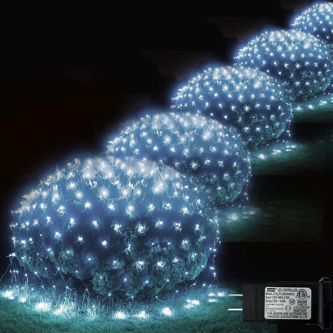 Christmas Net Lights, 510 LED Large Outdoor Net Mesh Lights for Bushes 28x5ft, 8 Modes Waterproof Twinkle String Lights Connectable for Christmas Hedge Yard Garden Party Decor, Cool White