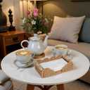 CubesLand Scalloped Napkin Holder for Bathroom Decor, Paper Rope Flat Napkin Dispenser Guest Towel Tray for Bathroom, Farmhouse Warm Napkin Holder for Table Dining Room Home Kitchen Decor, Neutral