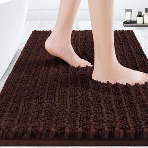 ACCUMTEK Upgrade Luxury Brown Bathroom Rug Mat 36"x24", Ultra Soft Thick Absorbent Bath Mats, Non Slip Chenille Toilet Mat for Bathroom, Bedroom, Kitchen, Shower, Tub