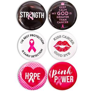 BLUE PANDA - 24 Pack Breast Cancer Awareness Pins Bulk, Black & Pink Round Buttons Accessories, 6 Designs, 2.25 in