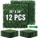 KASZOO 12Pack 20"x20" Artificial Boxwood Grass Backdrop Panels Topiary Hedge Plant, UV Protected Privacy Hedge Screen Faux Boxwood for Outdoor,Indoor,Garden,Fence,Backyard,Greenery Walls (12 Pack, 20in x 20in)