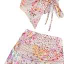 GORGLITTER Women's Floral Print Two Piece Sets Outfits Mesh Strapless Asymmetrical Tube Top and Bodycon Mini Skirt Sets (Pink, M)