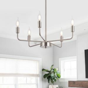 Brushed Nickel Chandelier 5 Lights Modern Chandeliers Sputnik Candle Hanging Ceiling Light Farmhouse E12 Classic Pendant Light Fixtures for Bedroom Living Room Kitchen Island Foyer
