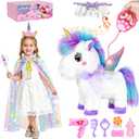 Unicorn Toys for Girls Ages 3-6 Unicorns Gifts, Walking, Talking & Singing Interactive Unicorn with Light Up Princess Cape, Remote Control Plush Unicornio Pet Care Toy for Toddler Girls
