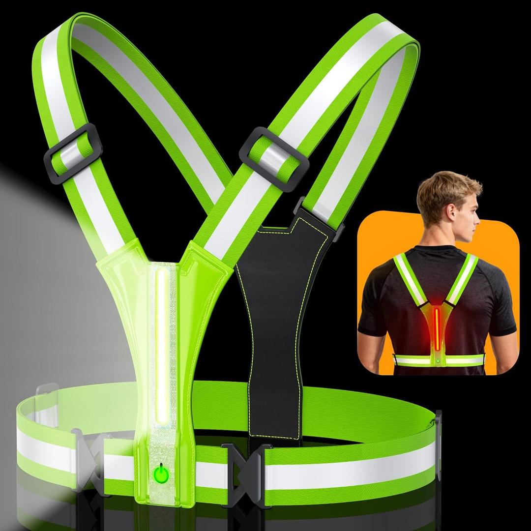 LED Reflective Vest Super Bright Lighting, 360 Visible Running Light for Runners, Waterproof Adjustable Reflective Running Vest Headlamp for Men/Women/Kids Night Walking/Running/Cycling