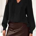 Dowerme Womens Tops 2026 Spring V Neck T-Shirts Long Sleeve Shirts Lace Crochet Work Blouses Dressy Casual Loose Tunics (Black, S)