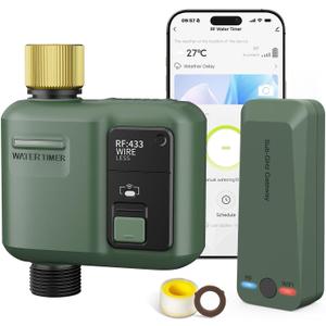 WiFi Water Timer for Garden Hose, Smart Sprinkler Controller with 984ft RF Range, Smart Lawn Watering System Irrigation Timer, APP/Voice Control, Rain Delay, Manual Irrigation (Brass Inlet)