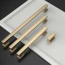 Amerdeco 10 Pack Champagne Brass Cabinet Pulls 5 Inch(128mm) Hole Center Gold Drawer Pulls Cabinet Hardware Kitchen Cabinet Handles for Bathroom Dresser Pulls ZH00013