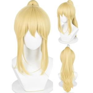 Half and Half Blonde Ponytail Wig with Bangs 29.5'' Blonde Anime Cosplay Wigs Princess Costume Wig for Women Halloween Party