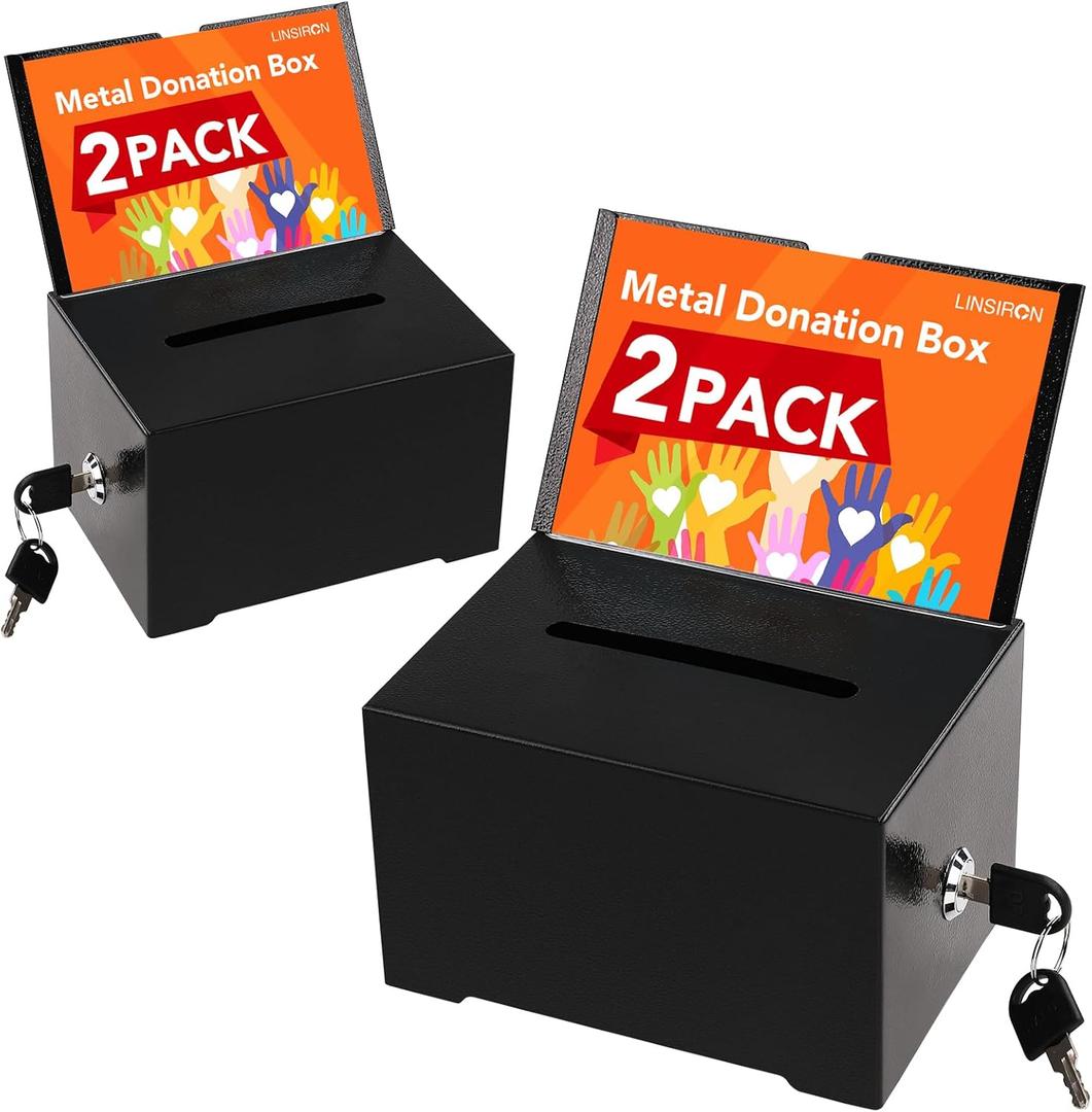 Tip Jar 2 PCS Suggestion Box with Slot and Lock Metal Donation Raffle Fundraising Cash Ballot Money Ticket Bartender Voting Prayer Comment Teacher Mailbox Booth Card Coin Classroom Restaurant Black