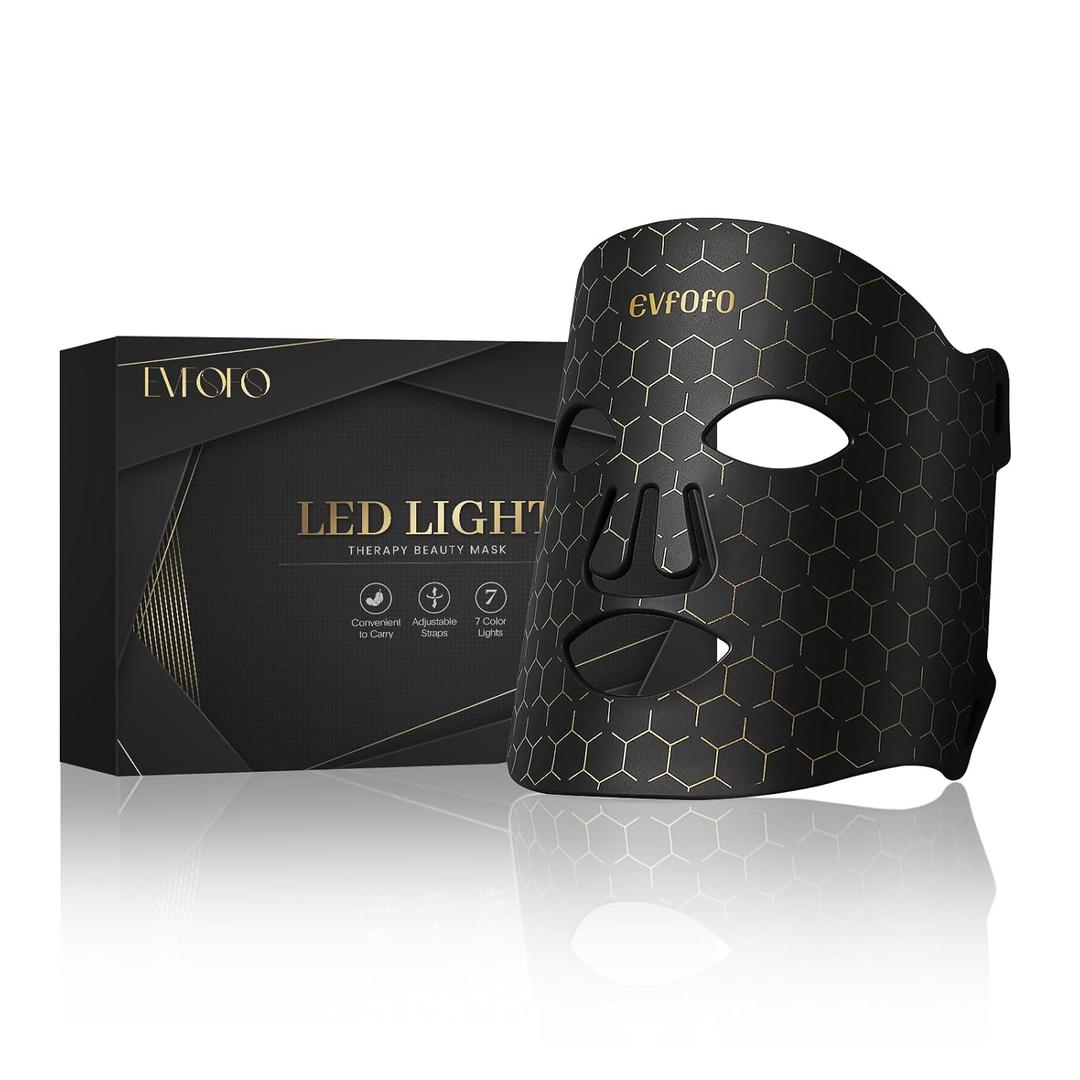 Led Face Mask Light Therapy, Red Light Therapy for Face, 7-1 Colors LED Facial Skin Care Mask, Black (Black)