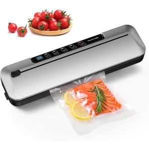 75Kpa Vacuum Sealer for Food, Precision Suction Power 6-in-1 Food Sealer with Digital Timer, Dry & Moist Food Modes, Compact Design with Built-in Cutter & 10 Vacuum Bags