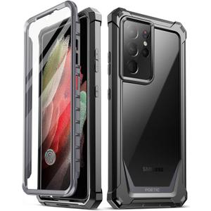 Poetic Guardian Case [6FT Mil-Grade Drop Tested] Designed for with Samsung Galaxy S21 Ultra 5G 6.8", Built-in Screen Protector Work with Fingerprint ID, Full Body Shockproof Case, Black/Clear