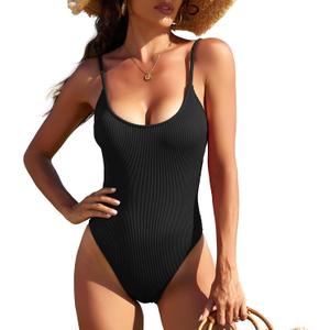 American Trends One Piece Swimsuit Women Swim Suits for Women 2024 Ribbed Open Back Bathing Suit Sexy Slimming Swimsuit (Small, Black)