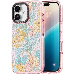 for iPhone 16 Case Cute - Durable Shockproof 6.6 ft Drop Impact Phone Case - Funny Blue Spring Design (6.1") Glitter Pink