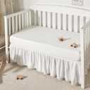 TILLYOU Baby Crib Skirt Girls Boys, Ruffled Bed Skirt with Pompoms, 28x 52, 14'' Drop, White