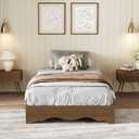 Garvee Twin Wood Platform Bed Frame, Wood Bed Frame Without Headboard, Wave Edge Bed with Sturdy Slat Support, Noise-Free Design, No Box Spring Needed, Easy Assembly | Wave Edge Bed with Sturdy Slat Support, Noise-Free Design, No Box Spring Needed, Easy Assembly