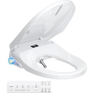 Bidet Toilet Seat, Electric Smart Heated Toilet Seat, Feminine & Front Rear Wash, Instant Warm Water & Dryer, Self-Clean Nozzle, Soft Closed Toilet Lid, Wireless Remote Night Light Elongated (White)