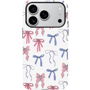 for iPhone 17 Pro Max Case, Cute Bow Ribbon Phone Case for Women Girl, Aesthetic Shockproof Hybrid 2-Layer Hard Shell Protective Cover, Colorful