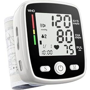 Blood Pressure Monitor Automatic Wrist Cuff Machine Carrying Case for Home Use 90 Readings Memory 2 User & Large Display, Black CK-W355
