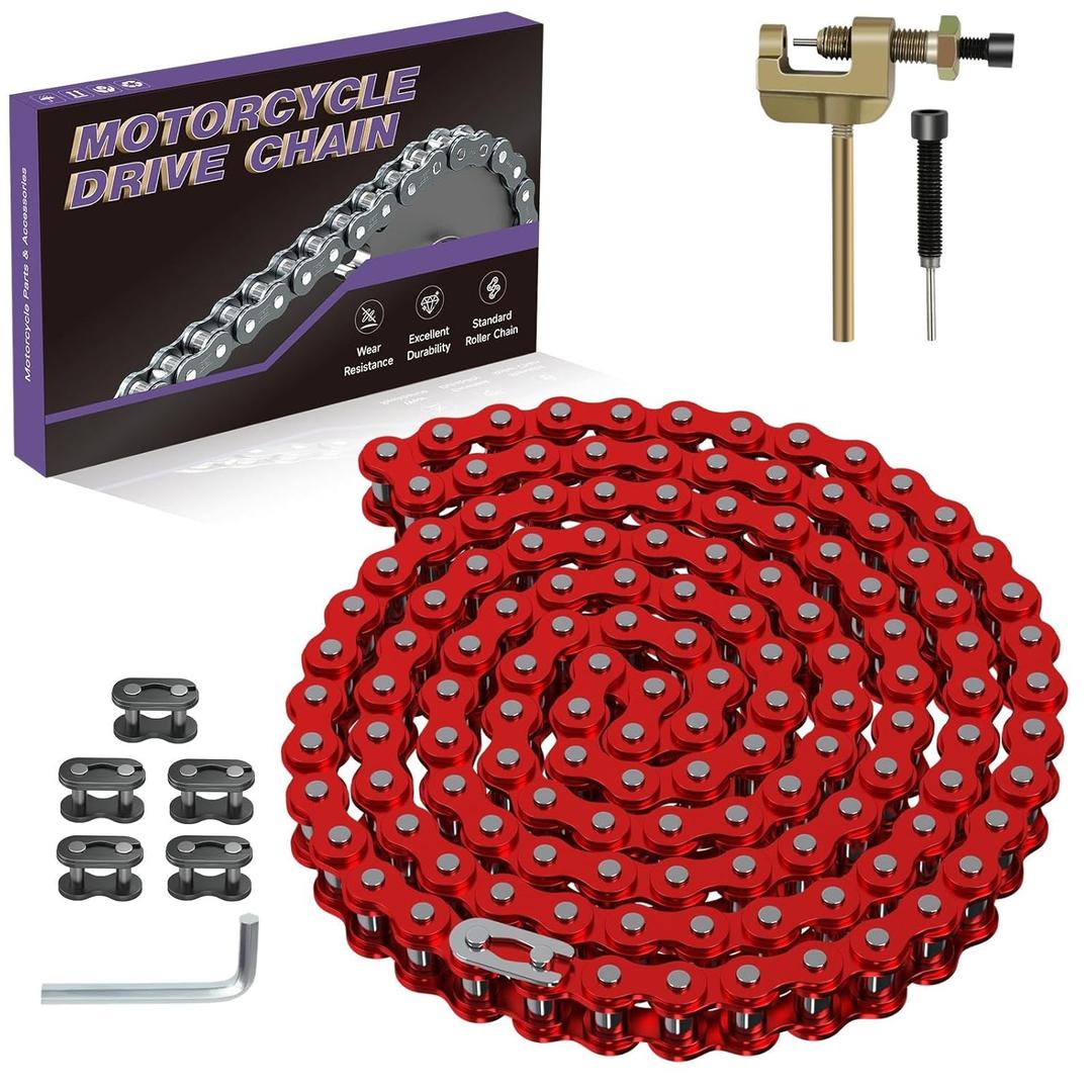 35 Go Kart Roller Chain 4 Feet Replacement for Go Cart Mini Bike ATV Pit Dirt Bike Motorcycle Bicycle with #35 Chain Master Links Powersports Accessories Parts (128 Links) (Red)
