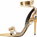 Kluolandi Women's Strappy Stiletto Heels with Crystal Lace Up Gladiator Sexy Open Toe High Heeled Sandals Gold Heels for Women (9.5)