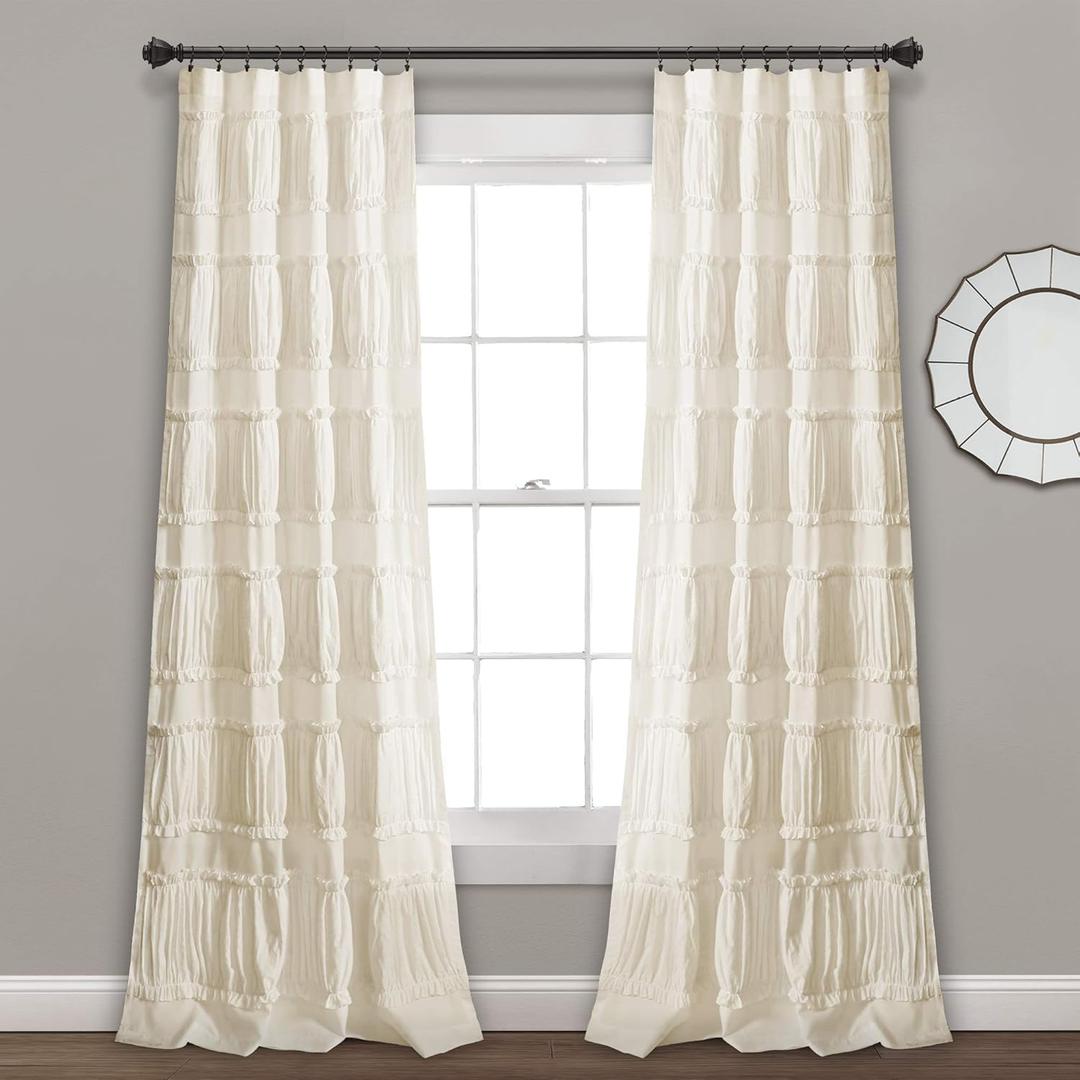 Lush Decor Nova Ruffle Window Curtain Panel Pair, 42"W x 84"L, Pale Yellow/Ivory