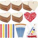 Foilswirl 30 Sets Valentine's Day DIY Heart Painting Kit Valentines Paint Set Complete Wooden Craft Set with Wooden Heart Paints Brushes Raffia and Gift Bags for Gifts Exchange Valentines Party Favor